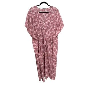ZARA Maxi Relaxed Kimono Dress Swimwear Coverup Print Pink XS